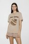 Women's V-Neck for Love Embroidery and Beading Oversized T-Shirt Beige - 5