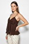 Women's V-Neck Bow Detailed Thin Strap Backless Gipe Acı Brown Blouse - 2
