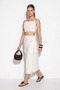 Women's Linen Lace Detailed Strappy Crop Blouse Tie-Up Pareo White Skirt Set - 3