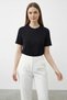 Women's Basic Black T-Shirt with Buckle Scarf Detail - 4