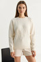 Women's Soft Textured Floral Pattern Embroidered Knitwear Cream Sweater