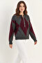 Women's Buttoned Diamond Patterned Basic Knitwear Anthracite Claret Red Sweater - 3
