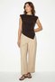 Women's Boat Neck Padded Asymmetrical Cut Bitter Brown Blouse with Side Gather Detail - 5