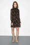 Women's Patterned Gipeli Collar and Sleeve Detailed Belted Lined Mini Chiffon Brown Dress - 2