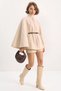 Women's Boucle Fabric Araboy Belted Cashmere Poncho Beige - 6