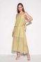 Women's Adjustable Strap Cape Detailed Lined Maxi Green Dress - 2