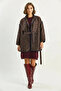 Women's Ethnic Patterned Belted Oversize Bitter Brown Kimono - 3