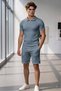 Men's Petrol Blue Olimpos Zipper Collar T-Shirt Shorts Set