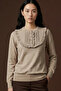  Hakim Yaka Ruffle Detail Ribbed Buttoned Knitted Jacquard Combed Cotton Long Sleeve Women's Blouse & Hijab Blouse -