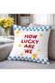 How Lucky Are We Written Decorative Throw Pillow Cover Blue Checkered Summer Decor 43X43 cm - 3