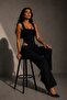 Women's Lined Zero Sleeve Square Neck Snap Bodysuit Blouse Body Low-Cut Sandy Fabric