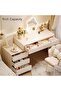 -Long Vanity Desk, Dressing Table Set, White Makeup Table, 100cm Makeup Vanity Desk, Large Dresser Desk with Storage Drawer and Cabinet, Vanity Table for Bedroom (100*40*60cm) - 7