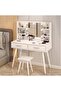 Vanity Desk, Makeup Dressing Table Vanity Bench with Mirror and Lights, Vanity Table Set with Stool, Multifunctional Dresser Cabinet with Storage Shelves and Drawers for Women Girls (SZZ014) - 7
