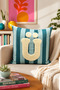 Punch Embroidered Throw Pillow Cover - 43*43 cm - Blue Letter U - Pnk001