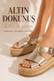 Women's Gold Straw Platform Espadrille Sandals with Cross Straps and Buckle Summer Shoes - 3