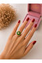 Women's Stress Ring Green Stone Flower Model Adjustable Gold Color Ring with Movable Rotating Head - 2