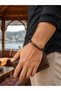 Men's Natural Stone Bracelet – 8 mm Black Crystal Onyx, Silver Hematite, Blue Hematite, and Wood Detailed Design Noble Wood - 3