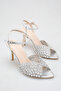Silver Stone Evening Dress Heeled Sandals with Ankle Strap, Stylish Evening & Event Shoes
