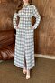Blue Pleated Plaid Dress - 3