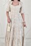 Beige Balloon Sleeve Embroidered Dress - 2