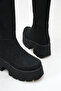 Belavora Black Suede Women's Daily High-Sole Scuba Fabric Flat Wedge Heeled Boots - 4