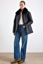 Removable Fur, Elastic Waist, Large Size Quilted Coat Black 6903 - 6