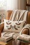 Tomurcuk |   Botanical Branch and Leaf Motif Punch Embroidered Tasseled Cotton Throw Pillow Cover 35X55 cm