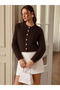Women's Baklava Pattern Stone Detailed Plush Knitwear Cardigan