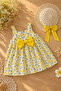 Baby Girl Dress with Lemon Patterned , Bow Detail, and Straw Hat (1-5 Years) - 5