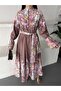 Women's Mink Babel Fabric Mandarin Collar Belted Maxi Dress Jen26100