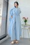Premium Shawl Collar Shalwar Cut Linen Trousers Set - Blue - 7
