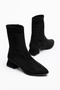 Women's Black Suede Stone-Embellished Stylish Pointed Toe Thick Short Heel Zipper Boots - 4