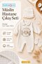 3 Piece 100% Cotton Muslin Ecru Hospital Discharge Set with Snap Fasteners on the Back and Mother's Lamb Printed Design, 0-3 Months - 3