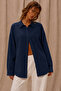 Breathable Regular Muslin Fabric Long Sleeve Collared Men's Shirt - Navy Blue