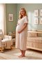 New Season Light Beige Muslin Fabric Easy Breastfeeding Design with Ruffle Sleeve Detail Summer 100% Cotton Maternity Nightgown