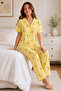 Yellow Lemon Patterned Short Sleeve Shirt Collar Milan Fabric Women's Pajama Set - 3