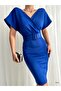 Double-Breasted Collar Belted Lycra Dress Cobalt Blue 581825 - 2