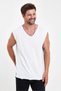 Open V-Neck Zero Sleeve T-Shirt with Filthy Cut Stripe Detail - 3