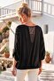 Italian Black Lace Collar 3/4 Sleeve Lined Elastic Waist Sequined Silk Woven Blouse 65 70 - 3
