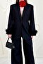 Black Sleeve Feather Jacket and Trousers Set - 3