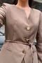Women's Jacket with Waist Tie and Pocket Detail, Relaxed Fit Pocket Trouser Set Sun441 - 2
