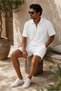 Men's Polo Collar T-Shirt and Shorts Set Ottoman Fabric Zippered Polo Collar T-Shirt and Oversize Fit Shorts 2-Piece Summer Set Men's Polo Collar T-Shirt Shorts Set 2-Piece Set - 3