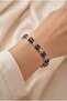 Women's Silver Color Black Stone Bracelet – Rectangular Cut Sparkling Stone Stylish and Elegant Bracelet