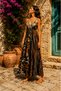 Babil Bronze Black Color Patterned Embroidered Strappy Long Bohemian Dress
