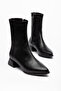 Women's Black Leather Short Heeled Zippered Winter Boots