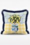 Amalfi Themed Lemon and Italian Tile Patterned Yellow and Navy Blue 4-Piece Fringed Throw Pillow Cover Set - 6