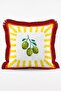 Italian Summer Themed Lemon Olive Tomato and Orange Patterned 4-Piece Fringed Throw Pillow Cover Set - 4