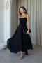 Women's Black High Waist Elastic Waist Lined Crinkle Textured Asymmetrical Cut Long Maxi Skirt 8087