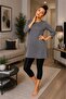 Women's Anthracite Capri Sleeve Cotton Crew Neck Combed Tunic Ysn-1 - 3