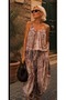 Ethnic Patterned Loose Strap Blouse & Shalwar Pants Women's Two-Piece Set - 4